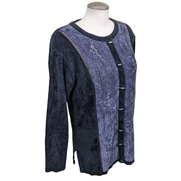 Vintage Floral Embroidered Bead Knit Sweater Wool Blend Large Granny Core Black - Picture 2 of 6